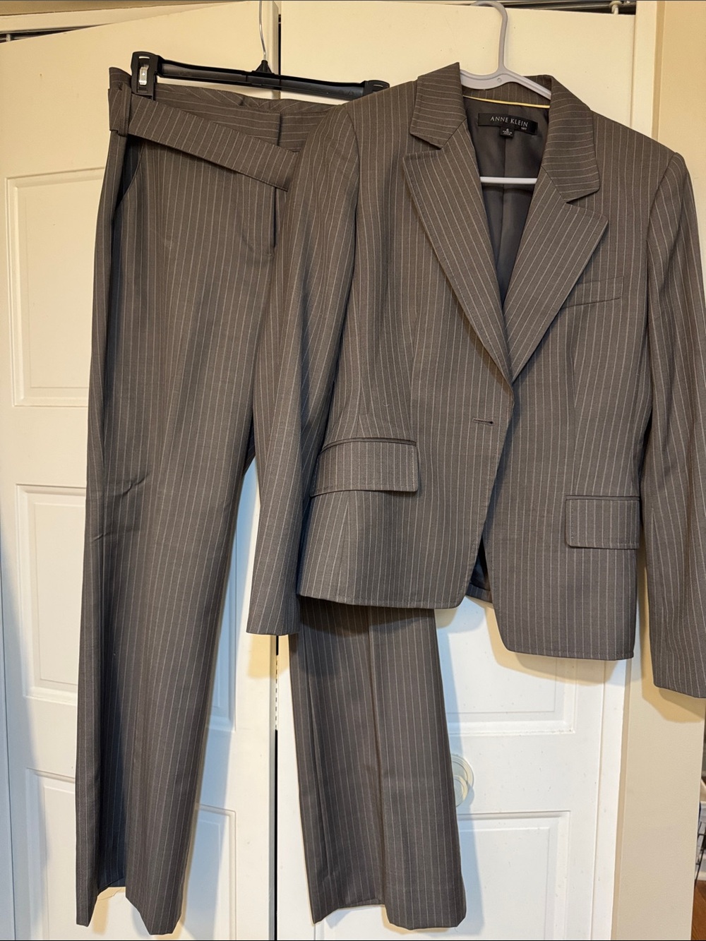 Anne Klein Gray Pinstripe Women's Pantsuit - Tailored Blazer & Trousers